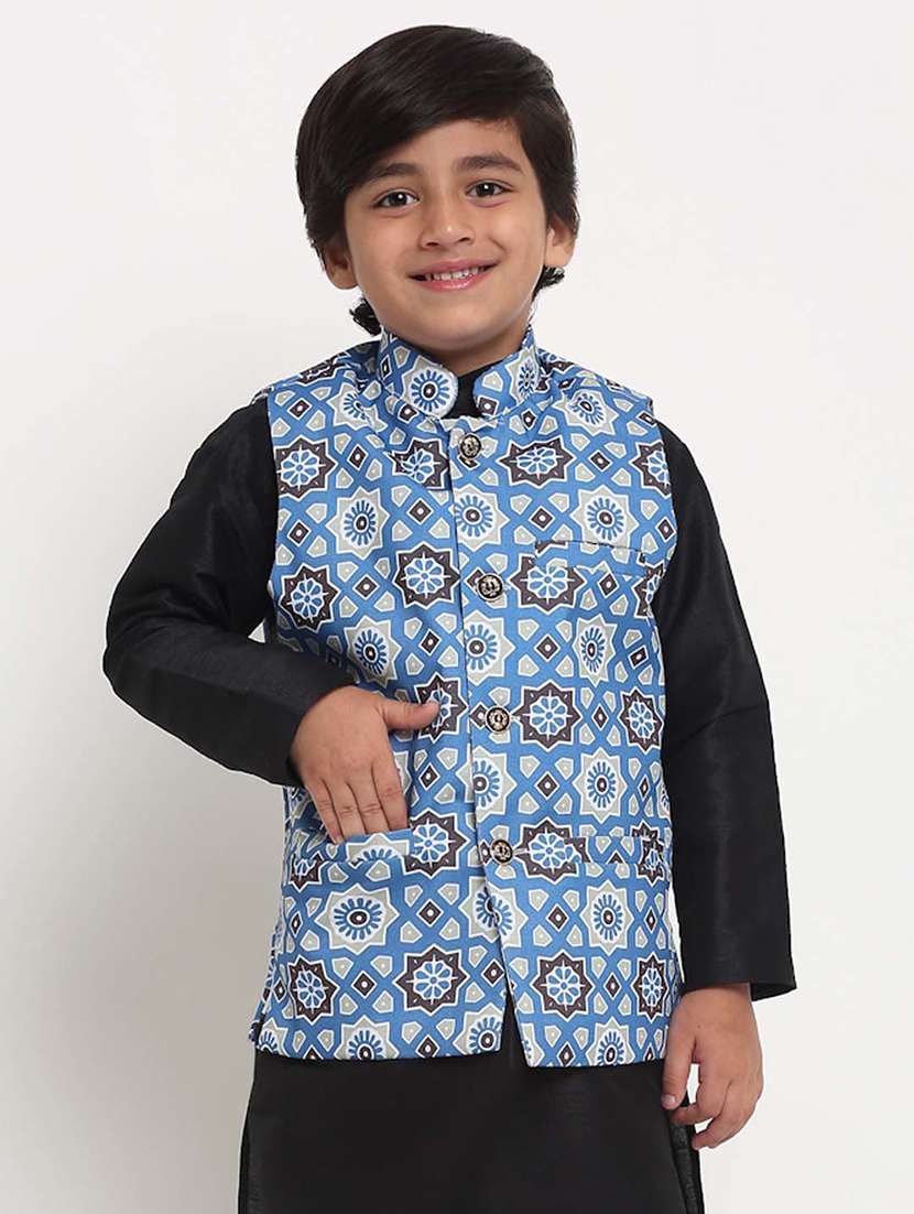 boys mandarin neck printed nehru jacket