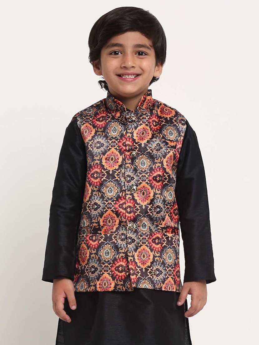 kids printed mandarin neck nehru jacket - 21621049 -  Zoom Image - 0