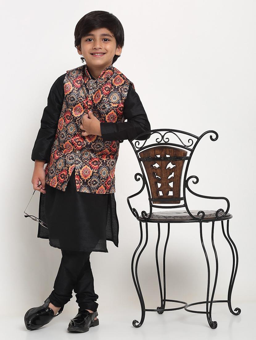 kids printed mandarin neck nehru jacket - 21621049 - Standard Image - 3