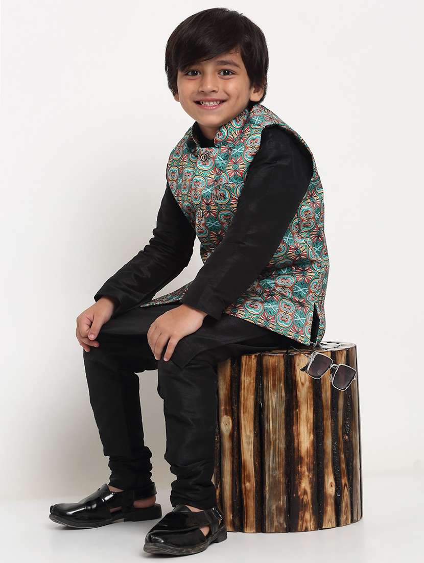 kids printed mandarin neck nehru jacket - 21621051 - Standard Image - 3