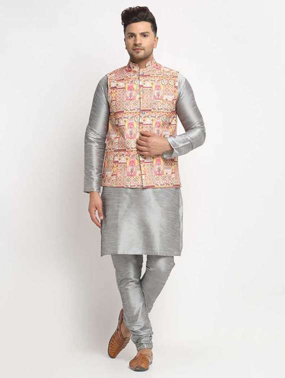 men kurta churidar with jacket ethnic wear set - 21621240 - Zoom Image - 0