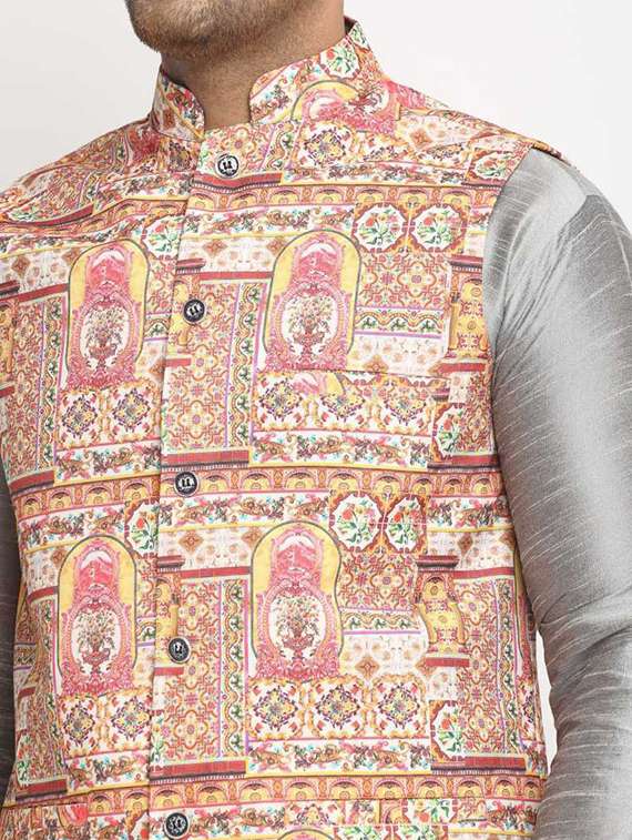 men kurta churidar with jacket ethnic wear set - 21621240 - Standard Image - 3