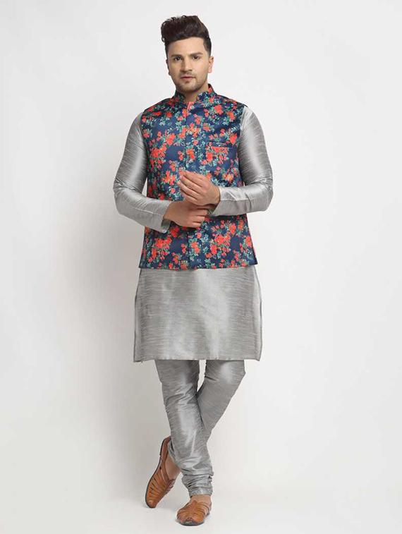 men kurta chridar with jacket ethnic wear set