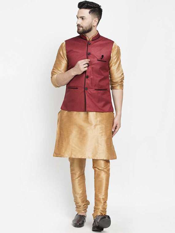 men kurta churidar with jacket ethnic wear set - 21621336 -  Zoom Image - 0