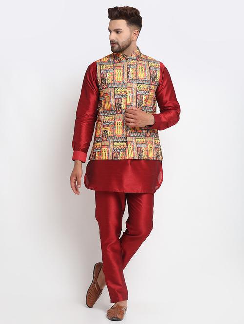 men kurta pyjama with jacket ethnic wear set - 21621383 -  Standard Image - 0