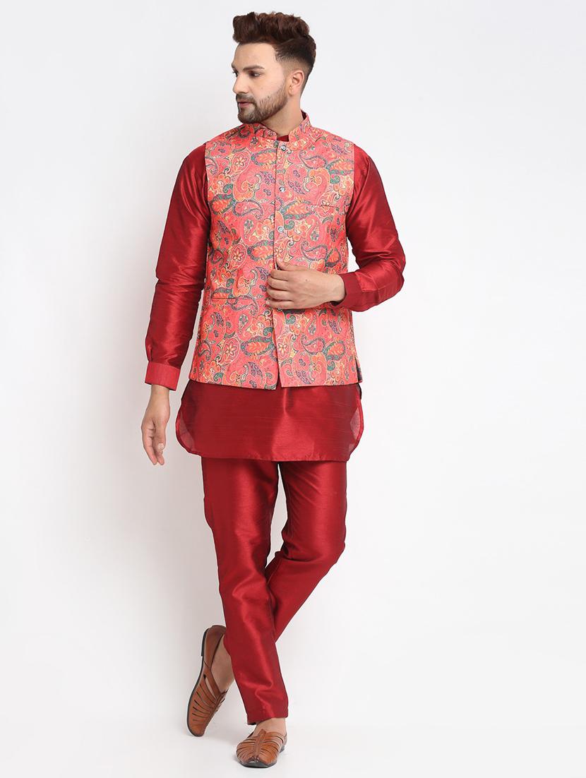 men kurta pyjama with jacket ethnic wear set - 21621385 - Zoom Image - 0