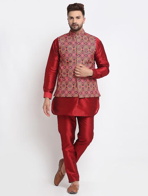 men kurta pyjama with jacket ethnic wear set - 21621387 -  Standard Image - 0