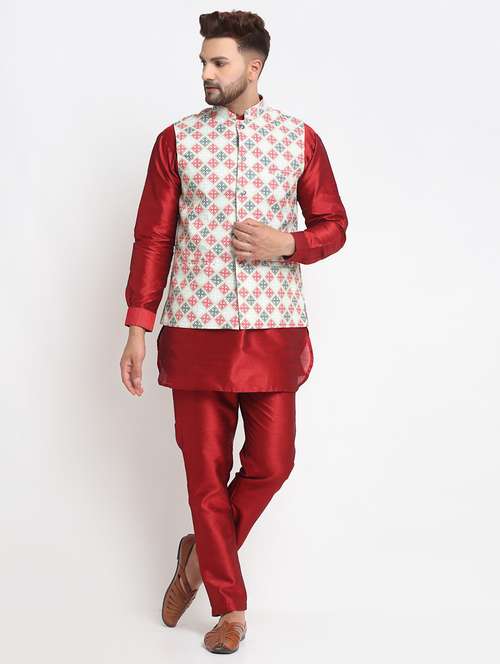 men kurta pyjama with jacket ethnic wear set - 21621388 - Standard Image - 0