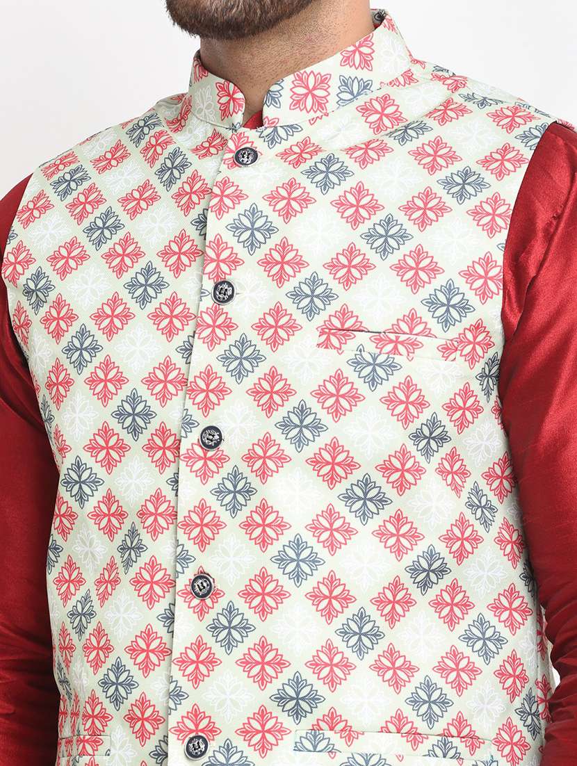 men kurta pyjama with jacket ethnic wear set - 21621388 - Standard Image - 3