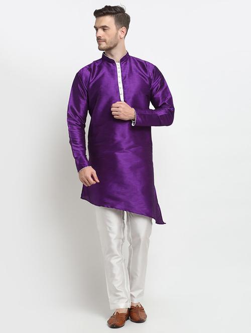men solid asymmetric kurta pyjama ethnic wear set - 21621509 -  Standard Image - 0
