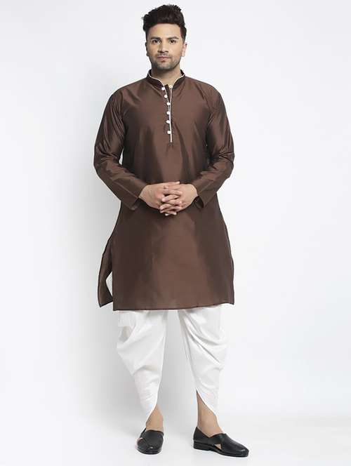 men solid dhoti kurta ethnic wear set - 21621514 - Standard Image - 0