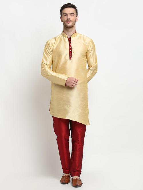 men solid asymmetric kurta pyjama ethnic wear set - 21621520 - Standard Image - 0