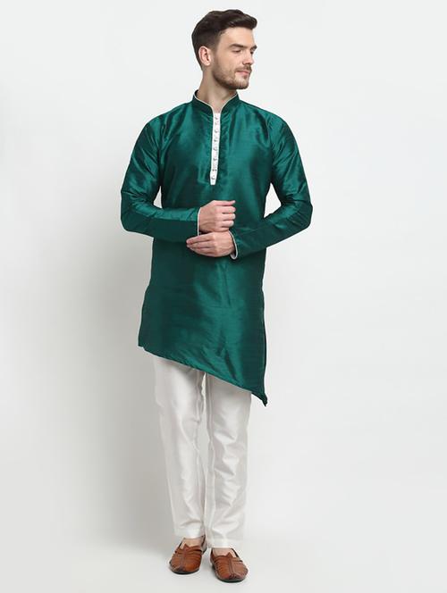 men solid asymmetric kurta pyjama ethnic wear set - 21621521 -  Standard Image - 0