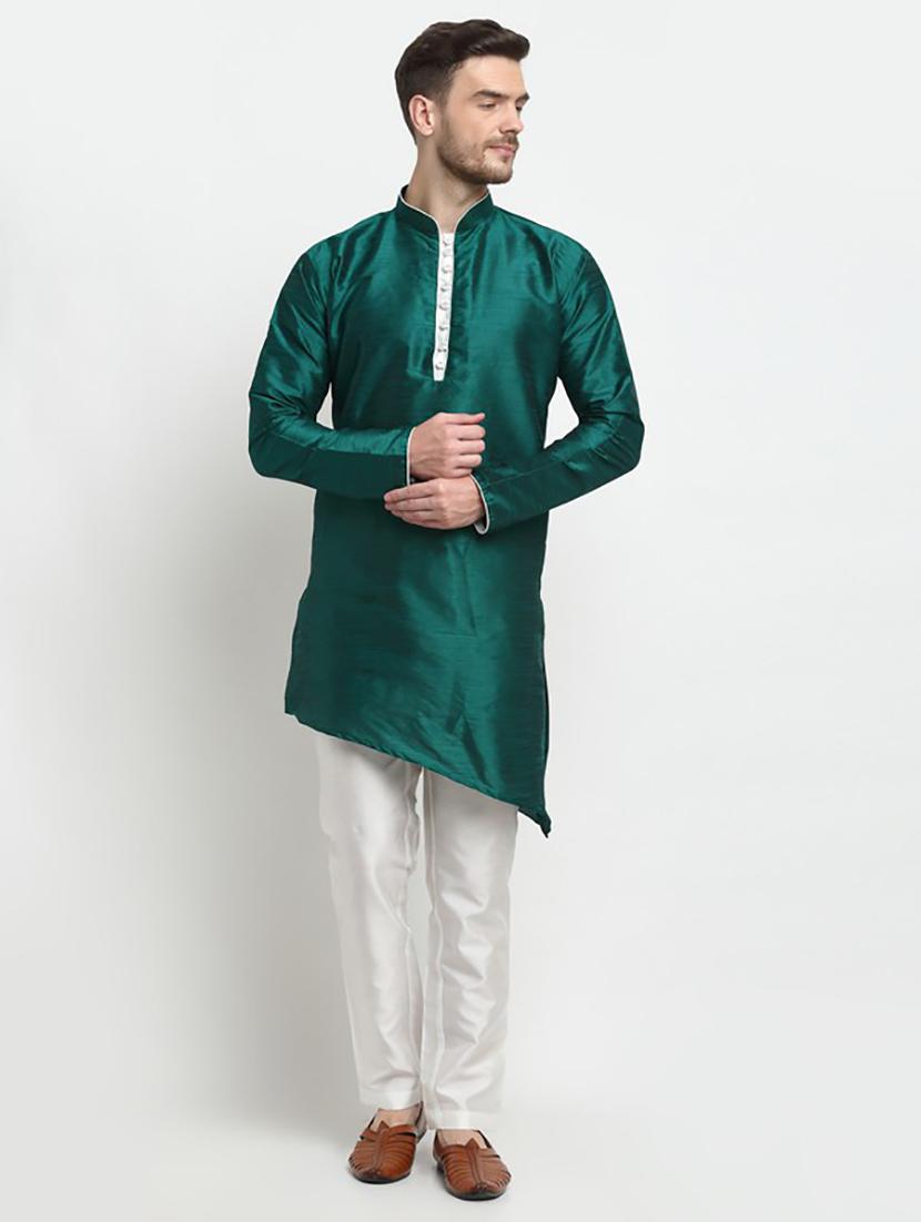 men solid asymmetric kurta pyjama ethnic wear set - 21621521 -  Zoom Image - 0