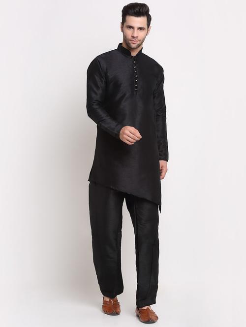 men solid asymmetri kurta with trousers ethnic wear set - 21621531 -  Standard Image - 0