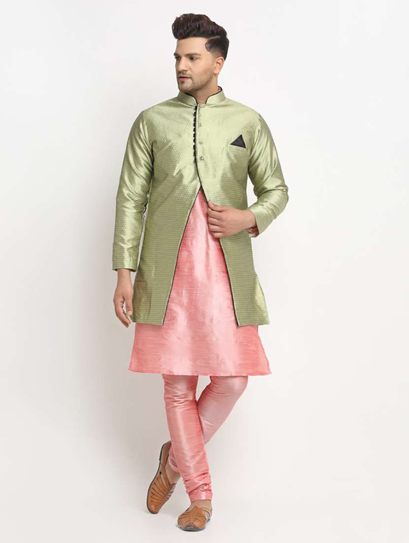 men kurta pyjama with jacket ethnic wear set