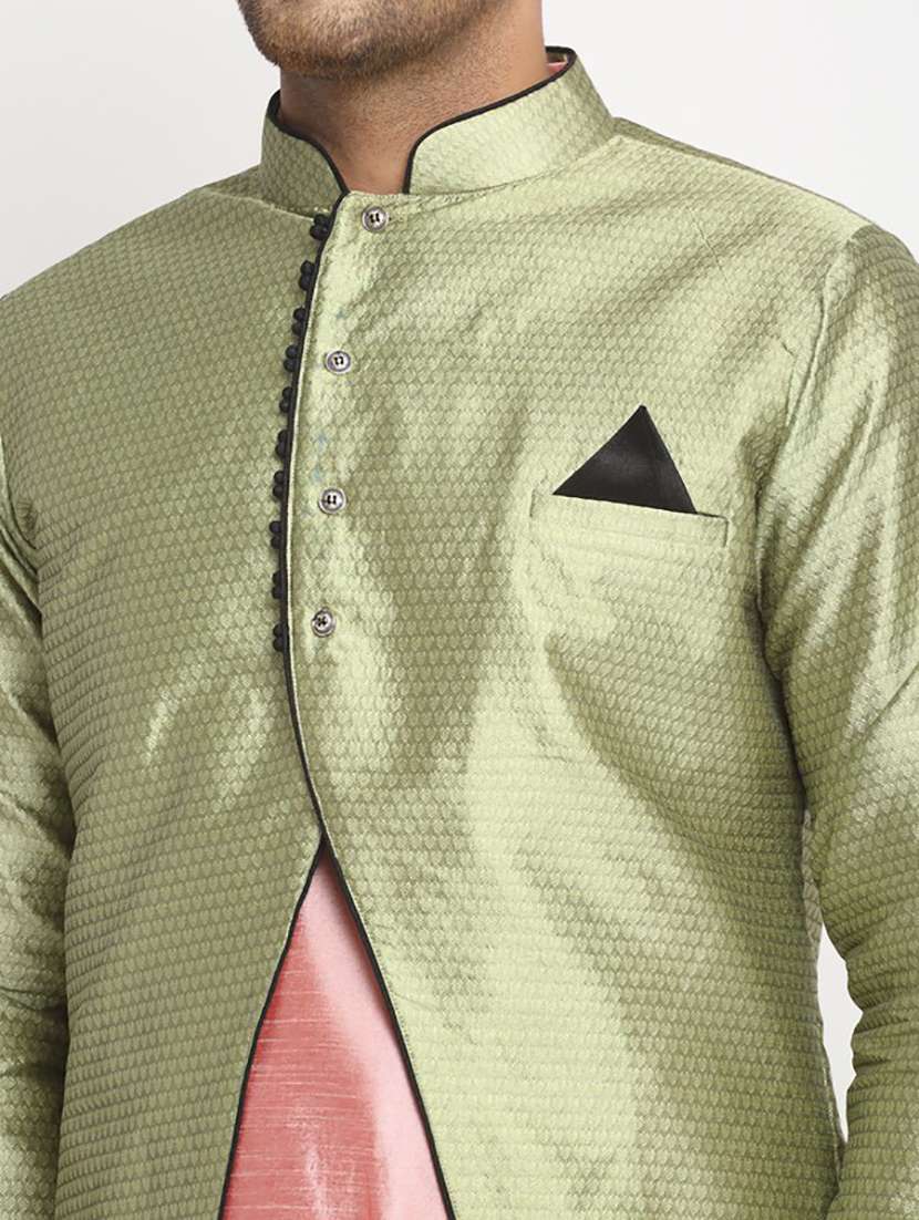 men kurta pyjama with jacket ethnic wear set - 21621550 - Standard Image - 3
