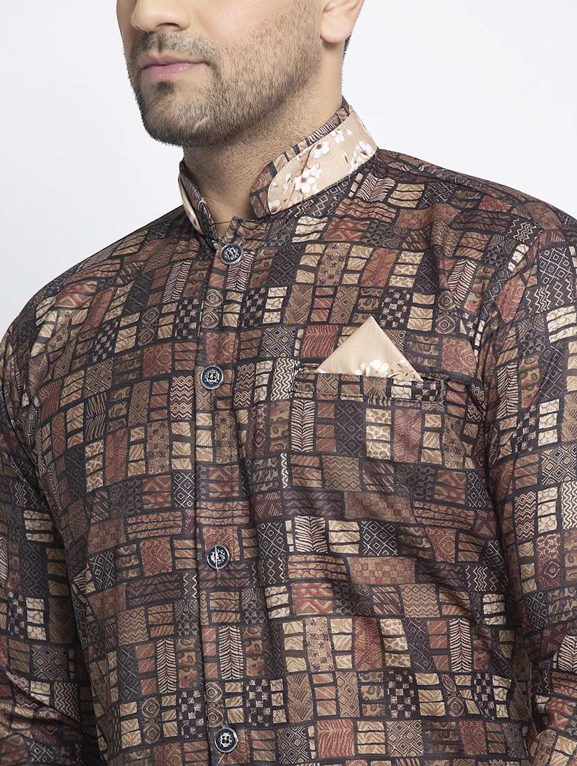 men printed kurta churidar ethnic wear set - 21621636 - Standard Image - 3