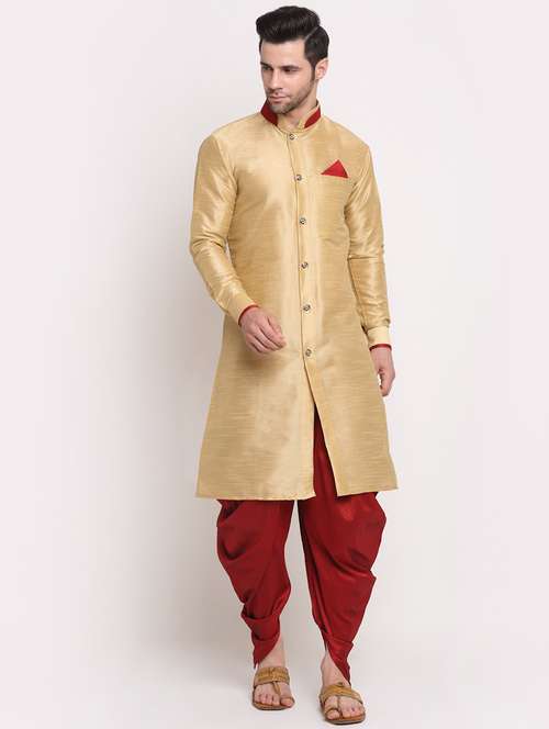 men solid dhoti kurta ethnic wear set - 21621661 - Standard Image - 0