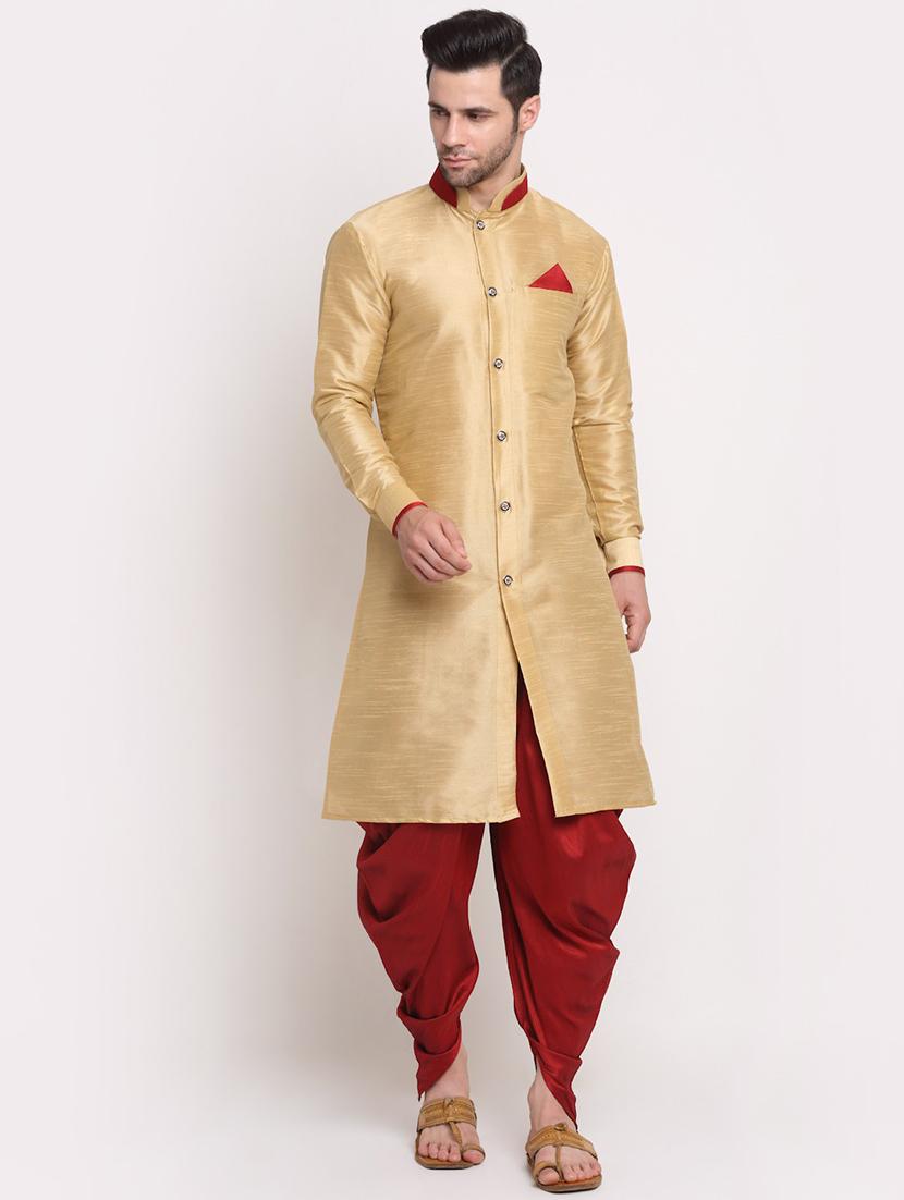 men solid dhoti kurta ethnic wear set - 21621661 - Zoom Image - 0