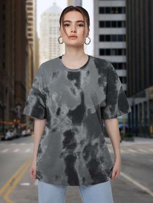women round neck tie & dye oversized t-shirt - 21622091 -  Standard Image - 0