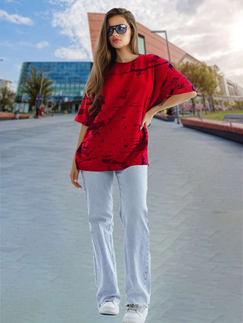 women round neck tie & dye oversized t-shirt - 21622092 - Standard Image - 3
