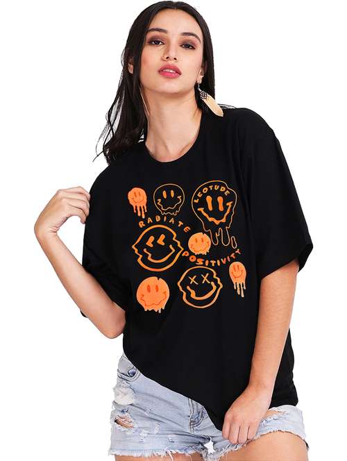 women round neck printed oversized t-shirt - 21622108 -  Standard Image - 0