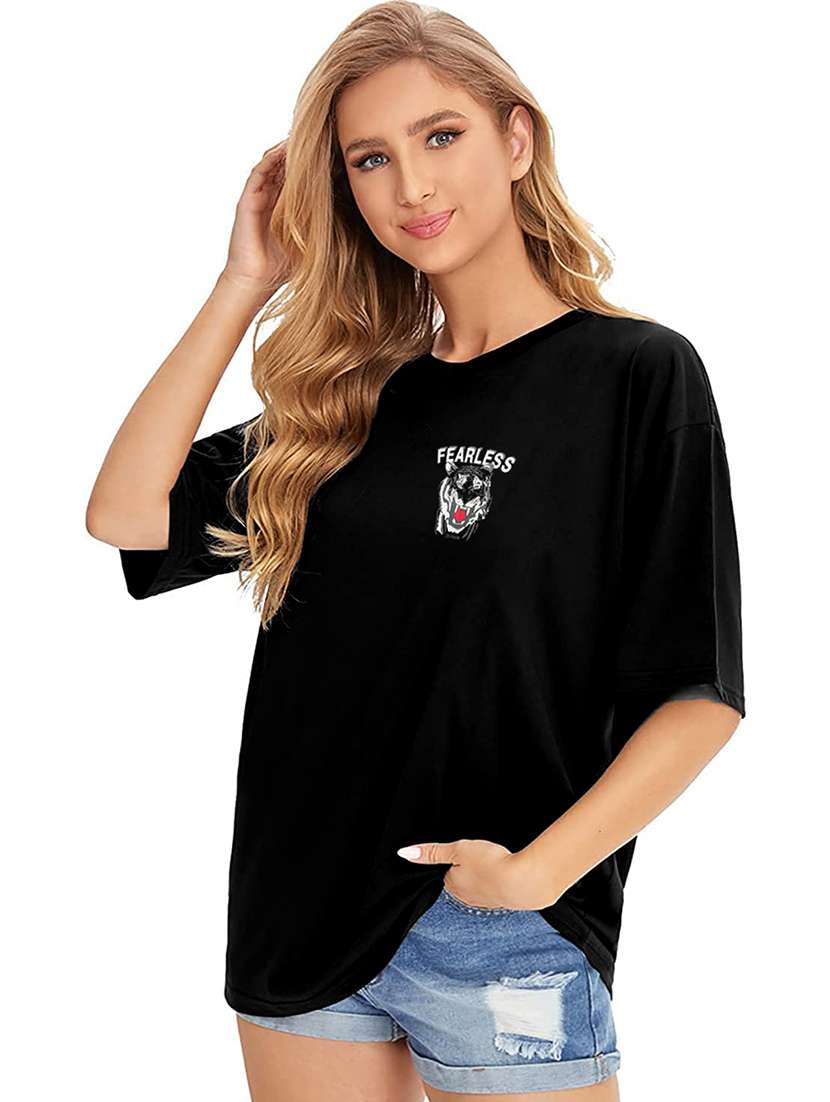 women round neck printed oversized t-shirt - 21622119 -  Zoom Image - 0