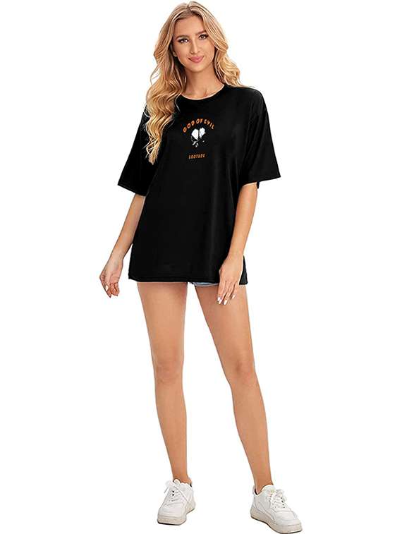 women round neck printed oversized t-shirt - 21622119 - Standard Image - 3