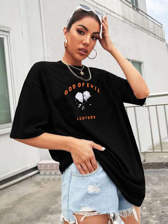 women round neck printed oversized t-shirt