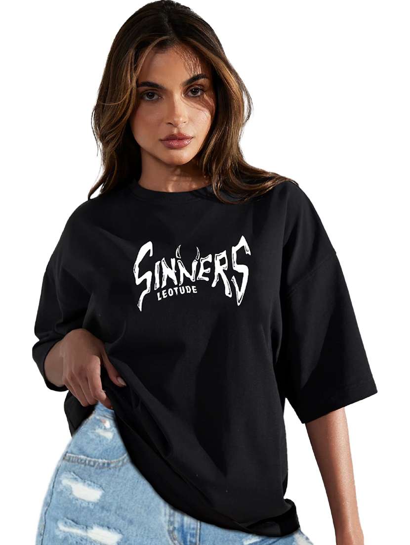 women round neck printed oversized t-shirt