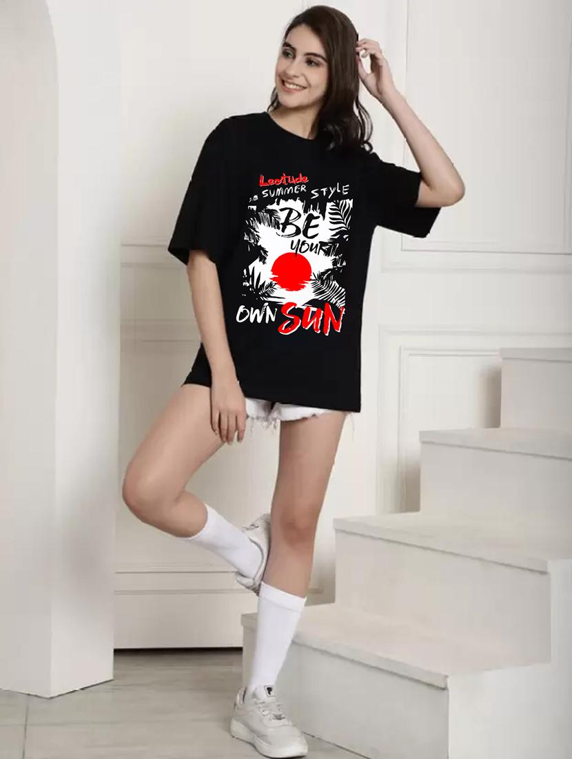 women round neck printed oversized t-shirt - 21622150 - Standard Image - 3