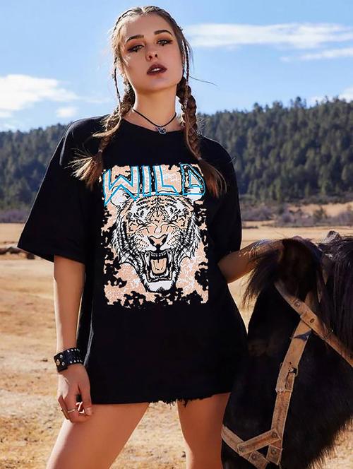 women round neck printed oversized t-shirt - 21622160 -  Standard Image - 0