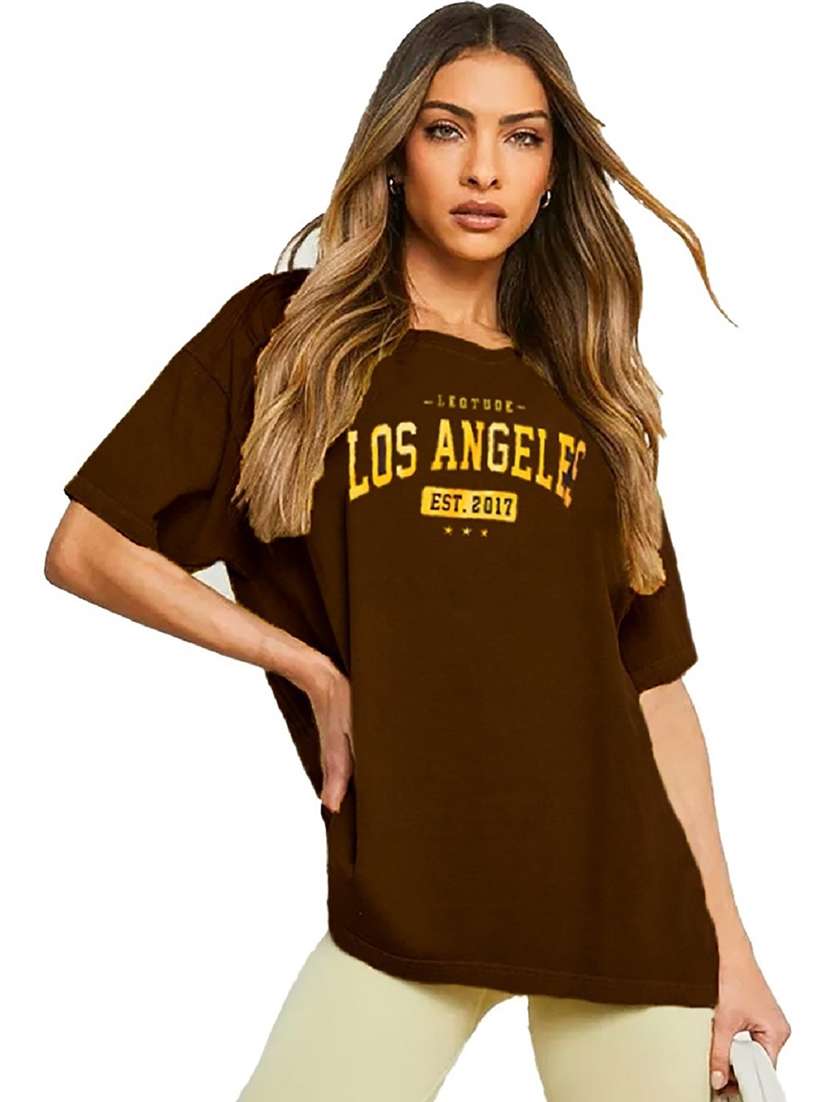 women round neck printed oversized t-shirt