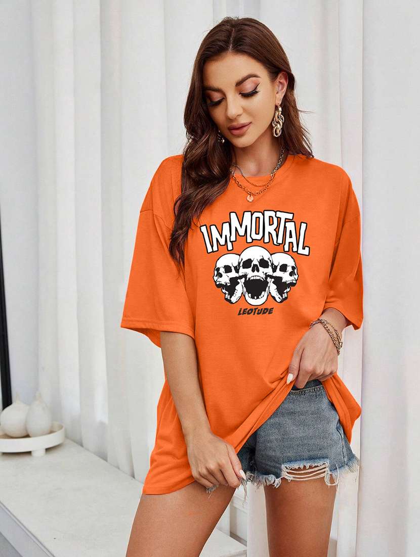 women round neck printed oversized t-shirt