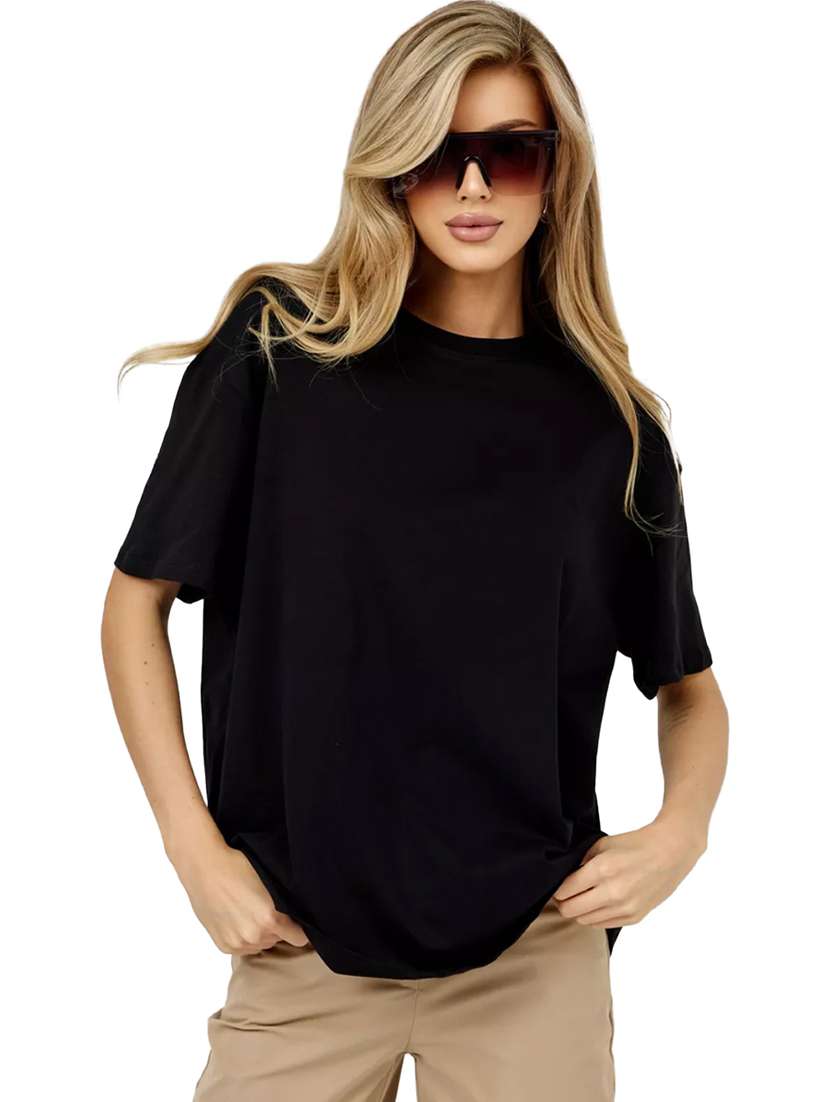 women round neck plain oversized t-shirt - 21622241 - Zoom Image - 0