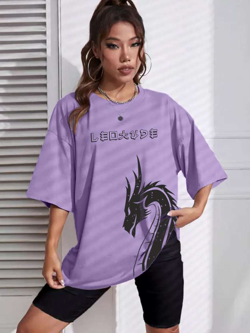 women round neck printed oversized t-shirt - 21622273 -  Zoom Image - 0