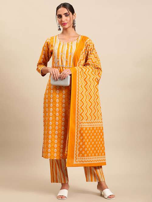 women three quarter sleeve kurta pant with dupatta set