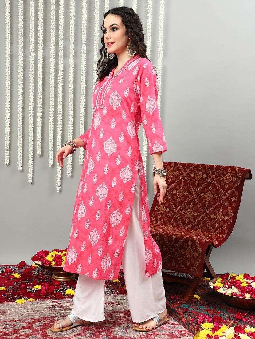 women three quarter sleeve straight kurta - 21622726 -  Standard Image - 3