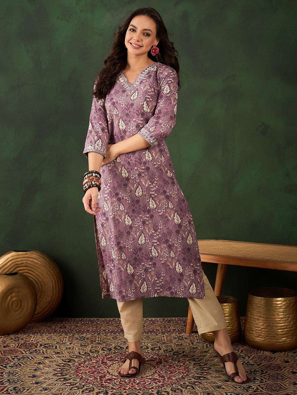 women three quarter sleeve straight kurta