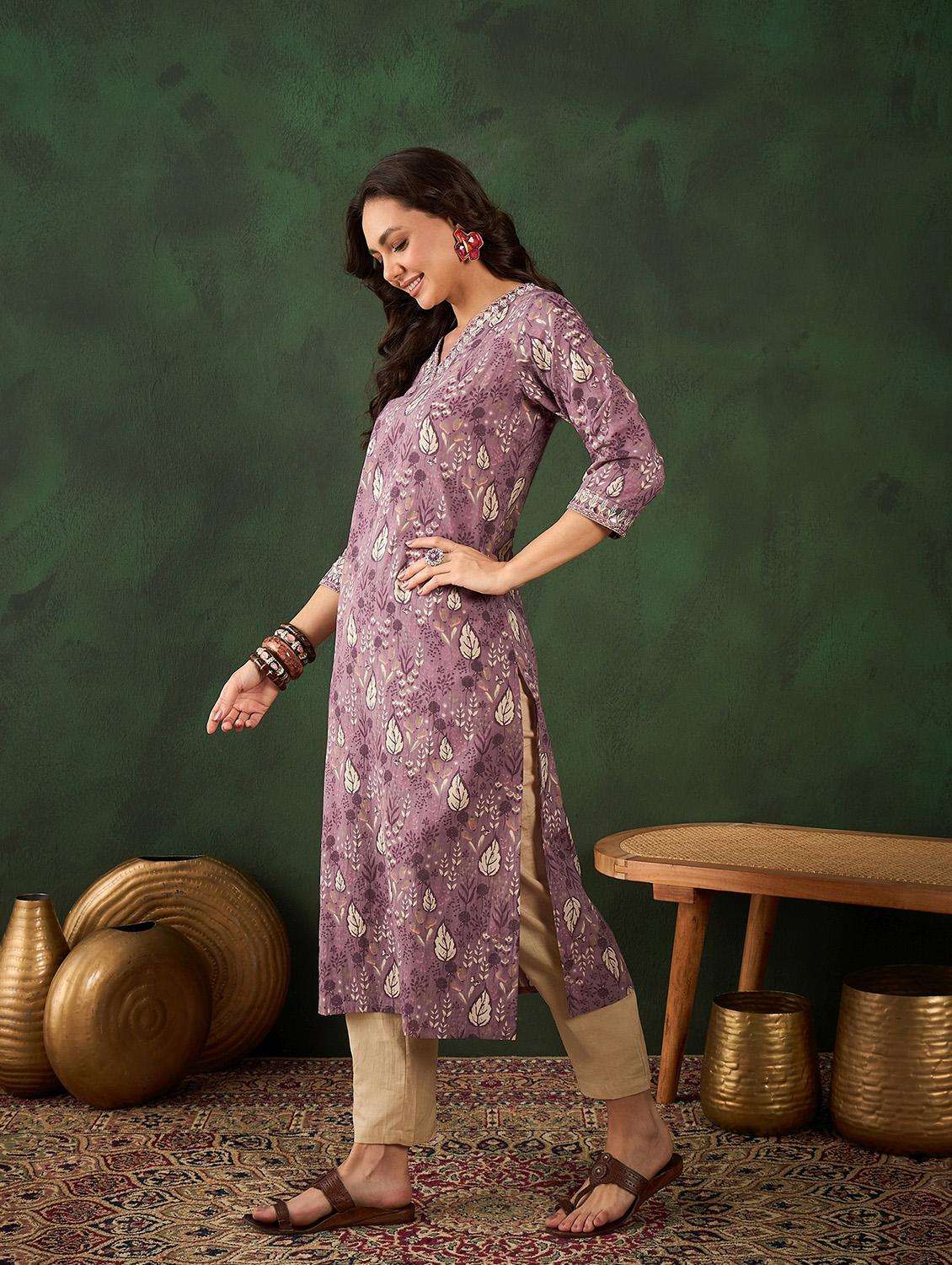 women three quarter sleeve straight kurta - 21622754 -  Standard Image - 3