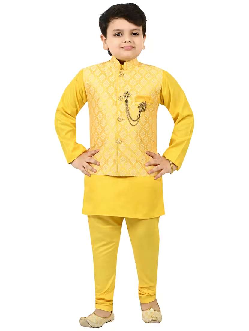 boys self design mandarin neck ethnic wear set