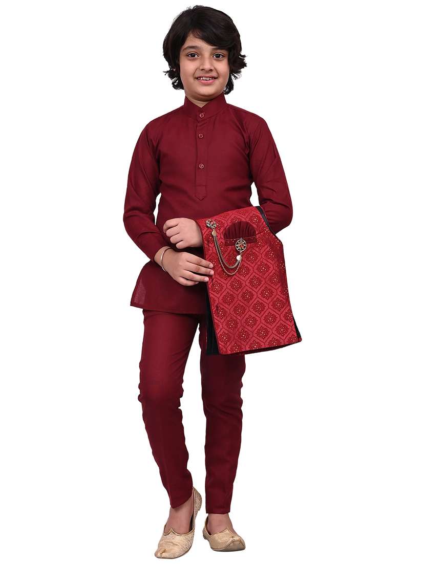 boys self design mandarin neck ethnic wear set
