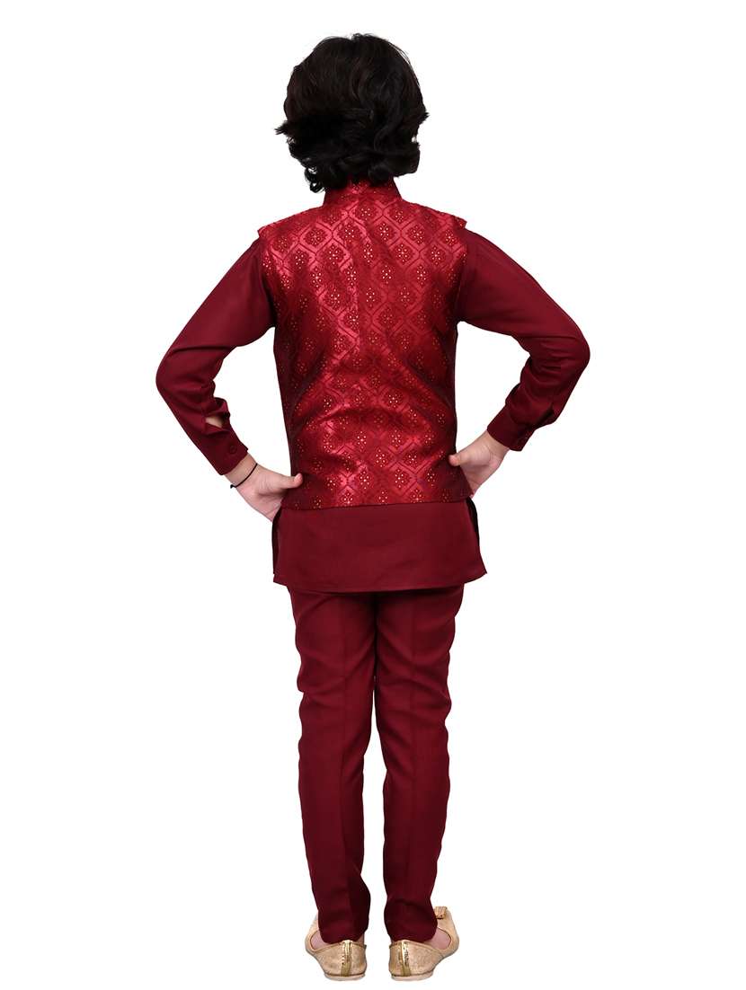 boys self design mandarin neck ethnic wear set - 21623039 -  Standard Image - 3