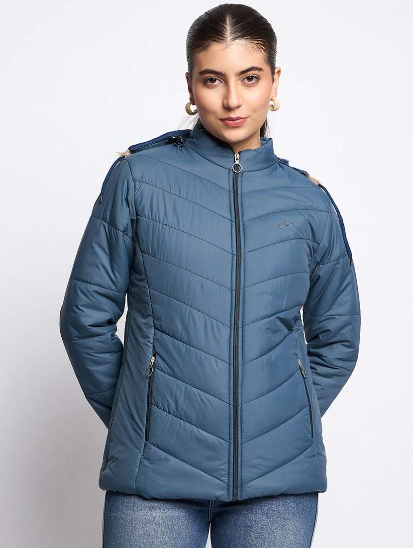women long sleeves solid quilted jacket