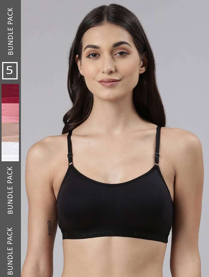 women pack of 5 solid full coverage bra combo