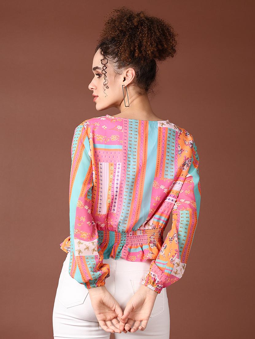 women printed long sleeve crop top - 21624402 - Standard Image - 3