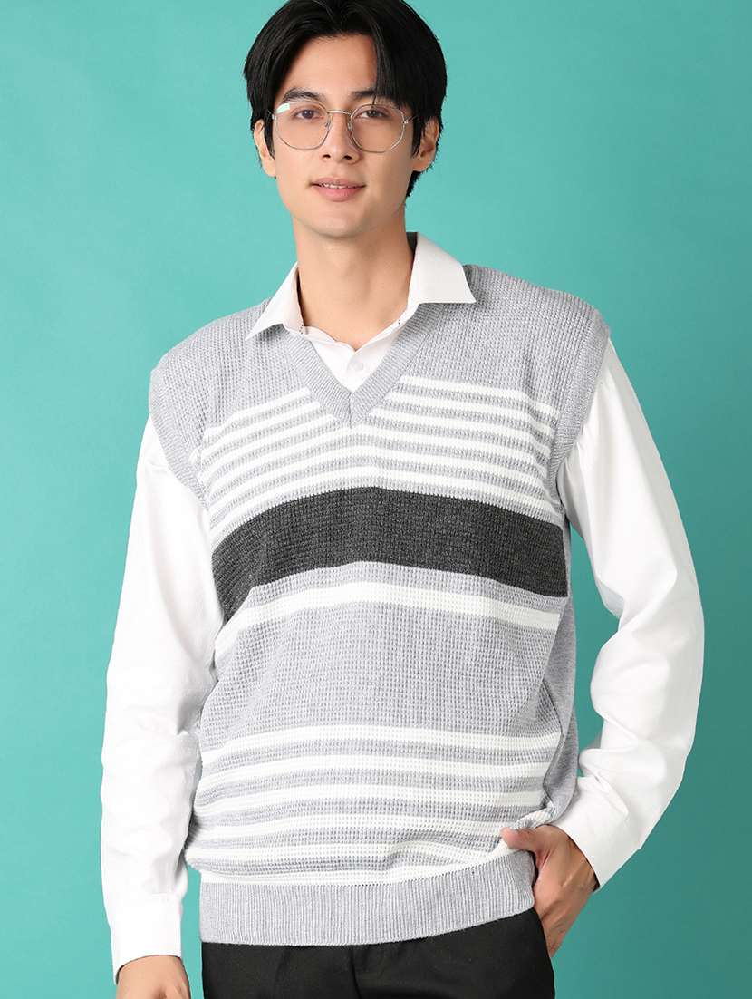 men striped sleeveless regular fit pullover - 21624403 -  Zoom Image - 0