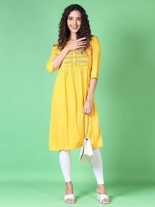 women embroidered round neck a-line kurta - 21624429 - Standard Image - 0