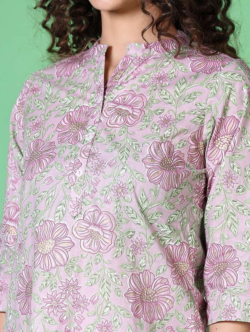 women floral mandarin neck straight kurta - 21624440 - Standard Image - 5